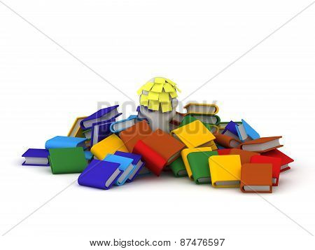 3D Character Covered in Sticky Notes and Books - Too Much to Study Concept