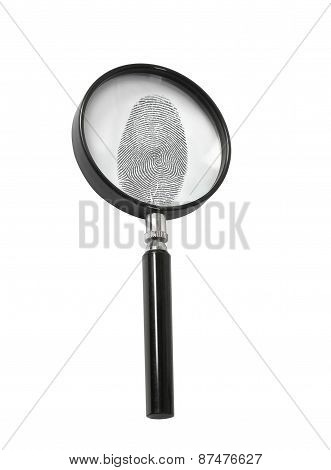 Magnifying Glass And Fingerprint Isolated On White