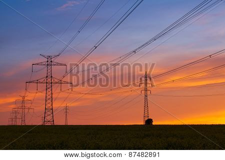 Silhouette Of High Voltage Electrical Pole Structure