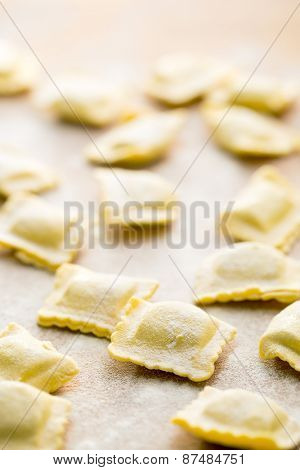 ravioli pasta on kitchen table