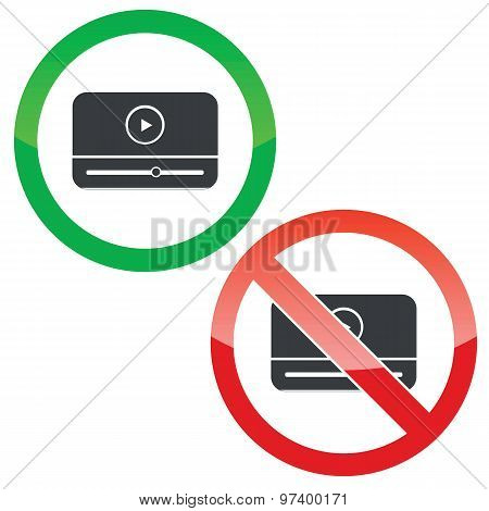 Mediaplayer permission signs set