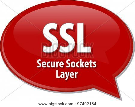 Speech bubble illustration of information technology acronym abbreviation term definition SSL Secure Sockets Layer
