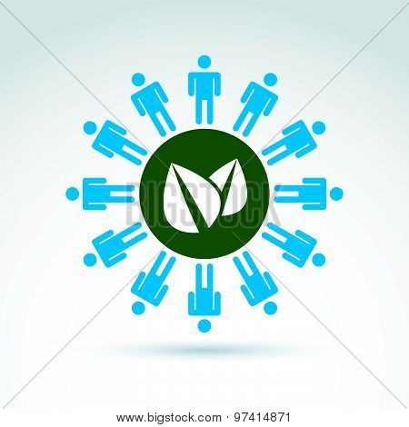 Green leaves global life and mankind symbolic icon, vector conceptual unusual symbol for your design