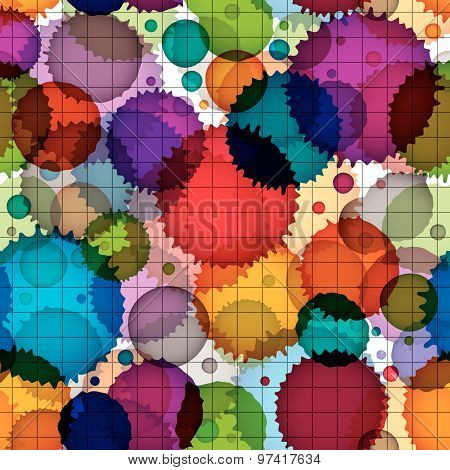 Colorful splattered web design repeat pattern, art ink blob, multilayered paintbrush drawing. Bright