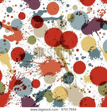 Colorful splattered web design repeat pattern, art ink blob, multilayered paintbrush drawing. Bright