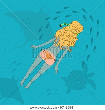 Hand Drawn Lady Snorkeling