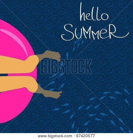 Lady's Feet On A Rubber Ring In The Sea