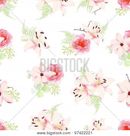 Small romantic bouquets seamless vector pattern