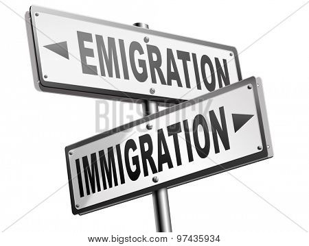 immigration or emigration political or economic migration by refugees or moving across the border by economic migrants sign 