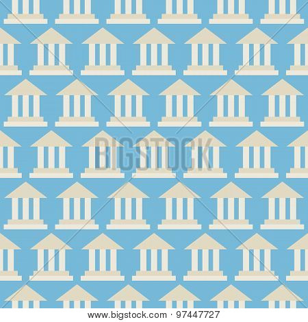 Flat Vector Seamless Pattern Government School Bank Building