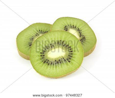 Kiwi fruit sliced segments isolated on white background