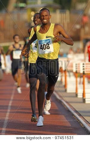 BARCELONA - JULY, 8: Djiboutian athlete Ayanleh Souleiman during 1500 meters of the Athletics International Meeting of Catalan Federation at the Serrahima Stadium on July 8 2015 in Barcelona, Spain