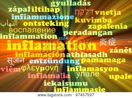 Background concept wordcloud multilanguage international many language illustration of inflamation glowing light