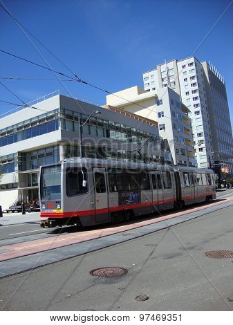 Muni Light-rail Train With Ad On Side