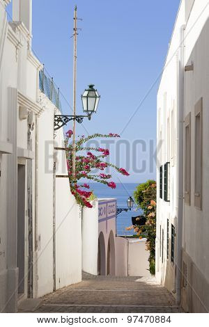 Street at old town in Albufeira, Algarve Portugal
