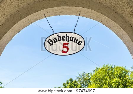 Sign Bath Cabin Number Five At Sprudelhof In Bad Nauheim In Summer