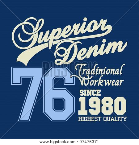 Superior denim logo, workwear print