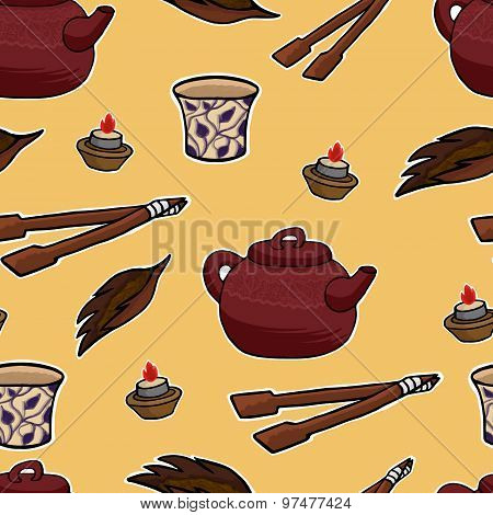 Chinese Tea Ceremony Vector Pattern Illustration