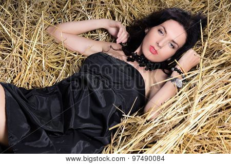 Elegant Female In The Hay