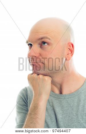 Funny Man With Bald Head  Is Refacting