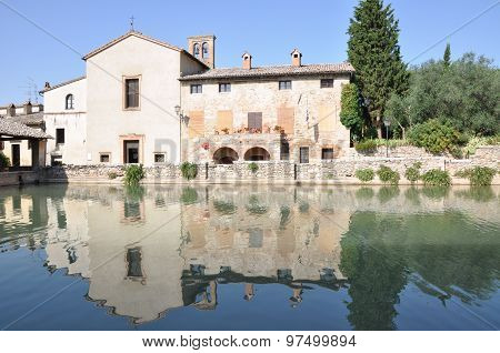 Old thermal baths in Bagno Vignoni Tuscany Italy