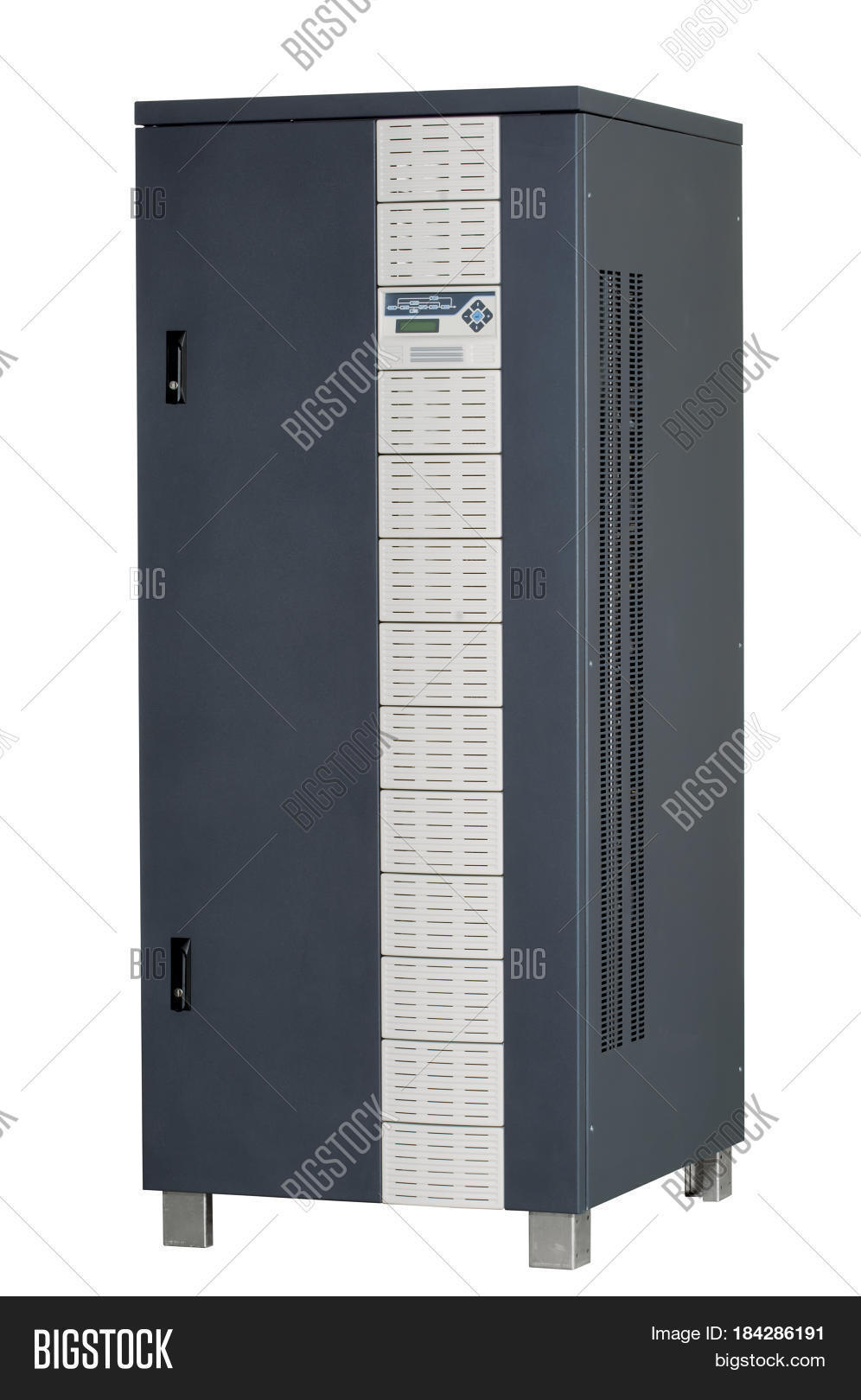 Electrical enclosure with its door closed. Could be electrical circuit  breaker, fuse box,