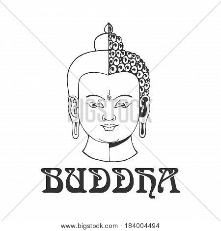 Vector buddha head isolated on white. Vector illustration.