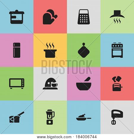 Set Of 16 Editable Meal Icons. Includes Symbols Such As Stove, Bakery, Slice Bread And More. Can Be Used For Web, Mobile, UI And Infographic Design.