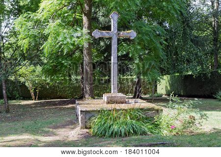 Memorial cross in Fleury French village completely destroyed in First World War One