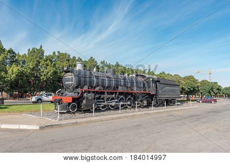 ASHTON SOUTH AFRICA - MARCH 26 2017: A class CRB steam engine at Platform 62 a road stall in Ashton a town on the scenic Route 62 in the Western Cape Province
