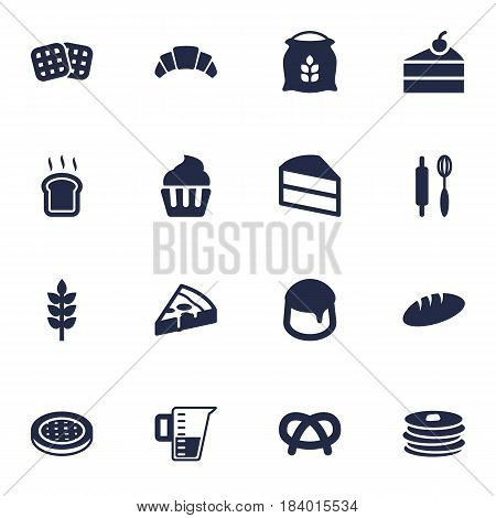 Set Of 16 Stove Icons Set.Collection Of Dessert, Sack, Measurement And Other Elements.