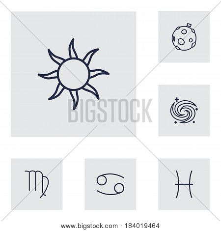 Set Of 6 Horoscope Outline Icons Set.Collection Of Cancer, Moon, Pisces And Other Elements.