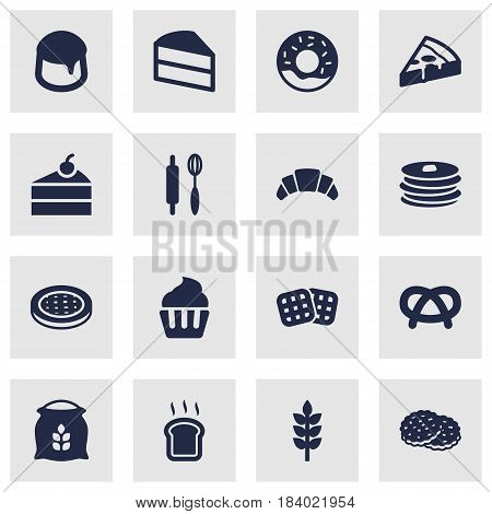 Set Of 16 Cook Icons Set.Collection Of Doughnut, Pastry, Whisk And Other Elements.