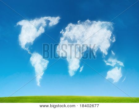 world map shaped clouds
