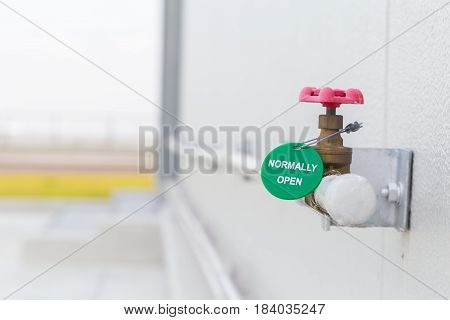 The Water Valve At The Connection Steel Pipe Steel Wih Normaly Open Label And Water Piping System. M