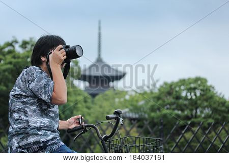 Cultural Tourism By Bicycle Rental Of Tourist's Backpacker, Kyoto.