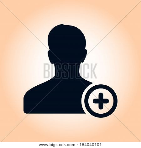 Add user sign icon. Add friend symbol. Flat design style.