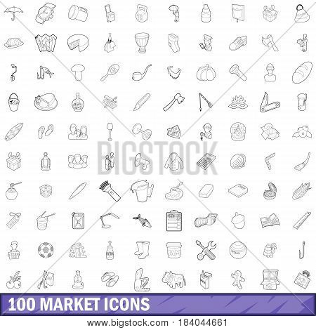 100 market icons set in outline style for any design vector illustration
