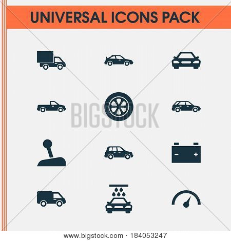 Car Icons Set. Collection Of Hatchback, Lorry, Stick And Other Elements. Also Includes Symbols Such As Car, Crossover, Battery.