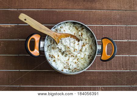 Rice pilaf, rice pilaf in pot, turkish rice pilaf