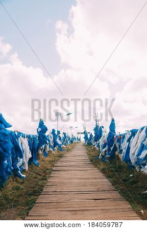 White And Blue Obo And Aobao Landscape In Mongolia ,mongol Totem, In Grassland With Blue Sky,vertica