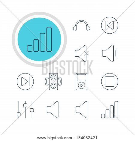Vector Illustration Of 12 Melody Icons. Editable Pack Of Soundless, Earphone, Subsequent And Other Elements.
