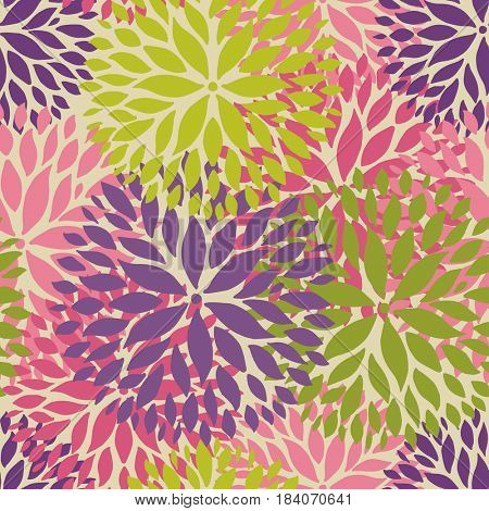 Pink, violet and green flower pattern. Chrisanthemum flowers background for web, print, textile, wallpaper design
