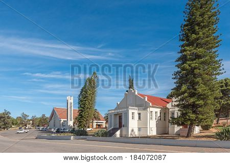 ASHTON SOUTH AFRICA - MARCH 26 2017: The Dutch Reformed Church and hall in Ashton a town on the scenic Route 62 in the Western Cape Province
