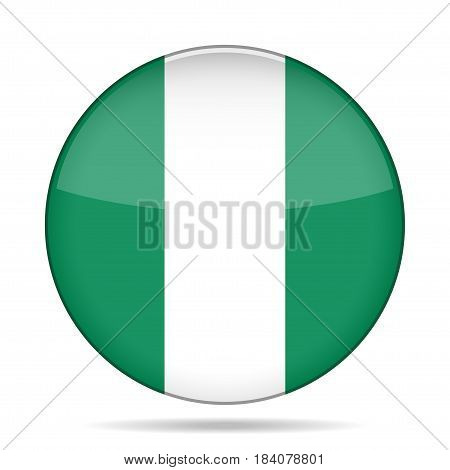 National flag of Nigeria. Shiny round button with shadow.