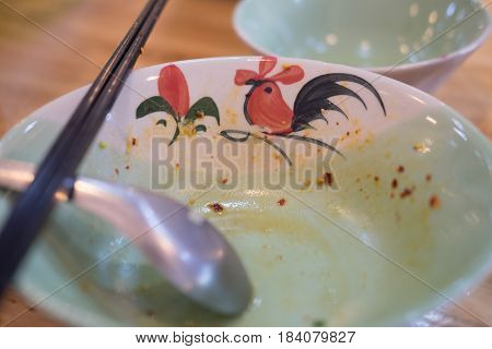 Empty noodle food in bowl after eating Thailand food