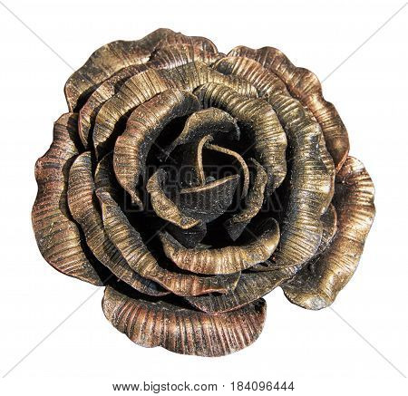 Rose handmade forged from metal. Isolated on a white background