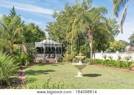 ROBERTSON SOUTH AFRICA - MARCH 26 2017: A gazebo at an historic victorian house in Robertson a town on the scenic Route 62 in the Western Cape Province