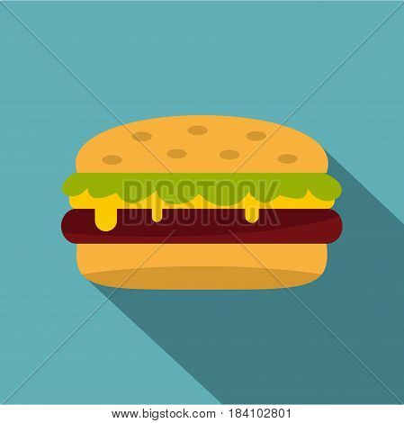 Classic cheeseburger with lettuce icon. Flat illustration of classic cheeseburger with lettuce vector icon for web on baby blue background