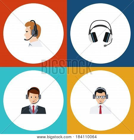 Flat Telemarketing Set Of Telemarketing, Help, Hotline And Other Vector Objects. Also Includes Headphone, Secretary, Help Elements.